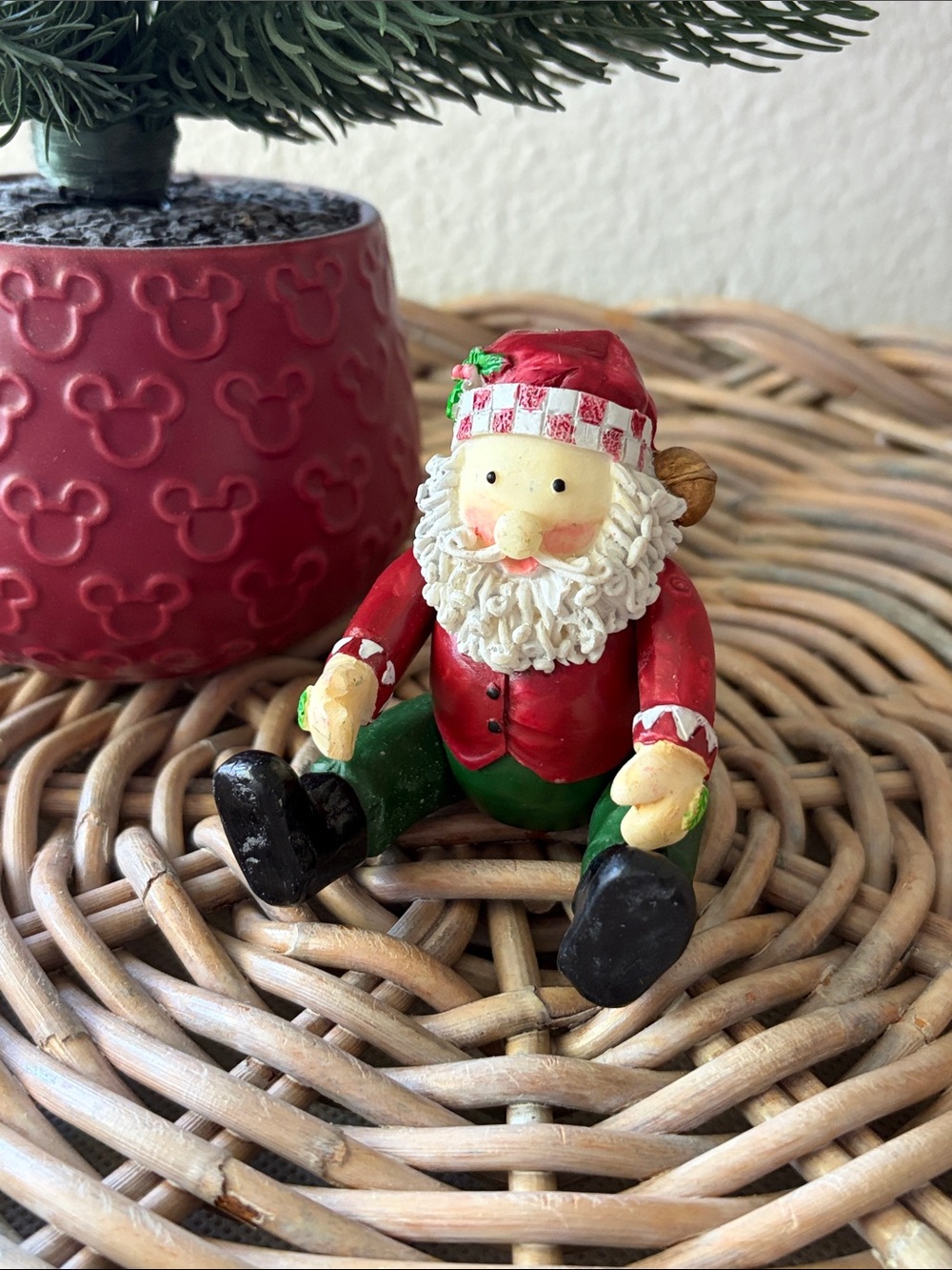 Vintage Holiday Christmas Sitting Santa Figurine, Moving Limbs, Posing, Ornament